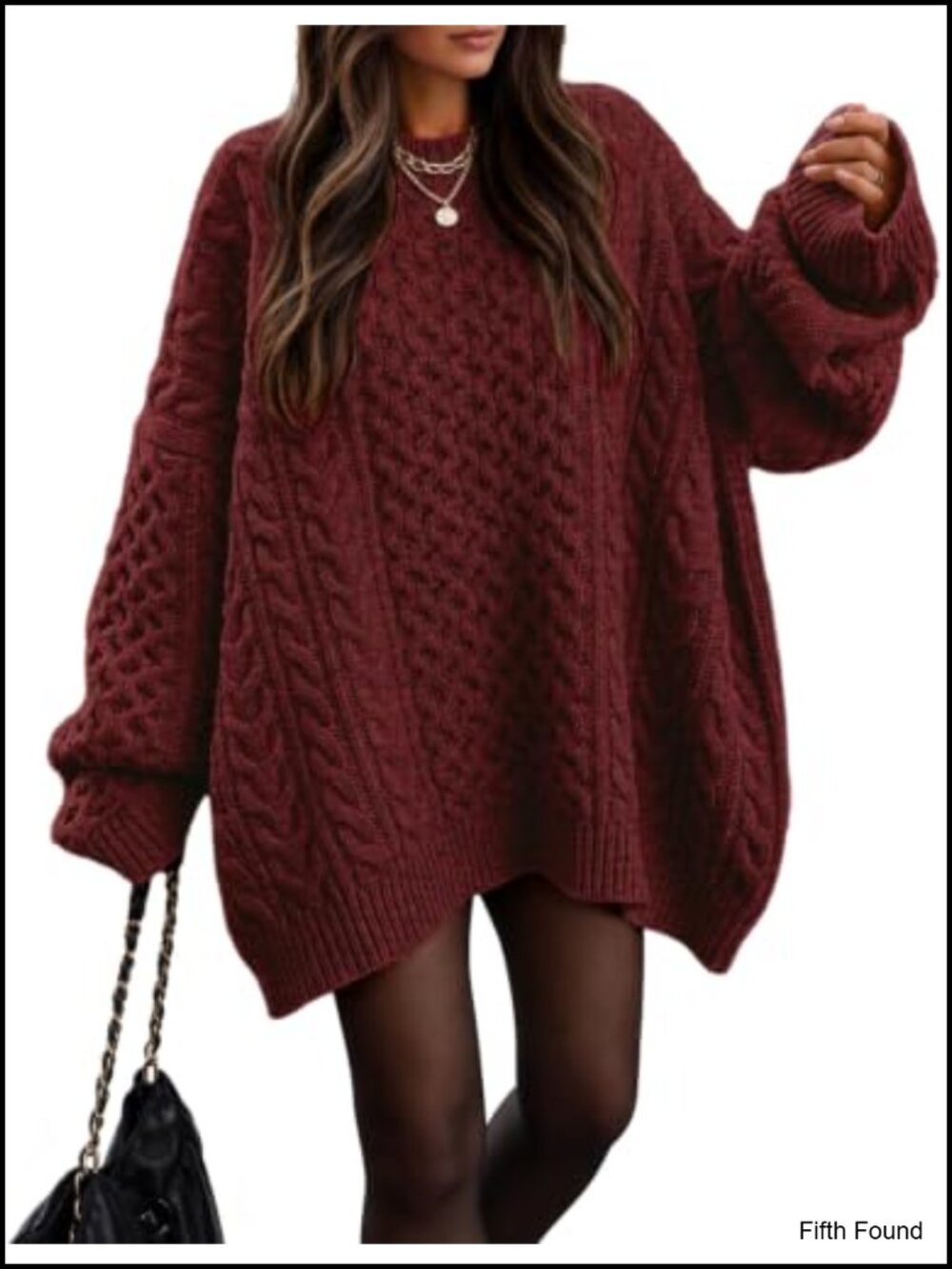 Oversized Chunky Cable Knit Tunic Sweater Crewneck Drop Shoulder Pullover